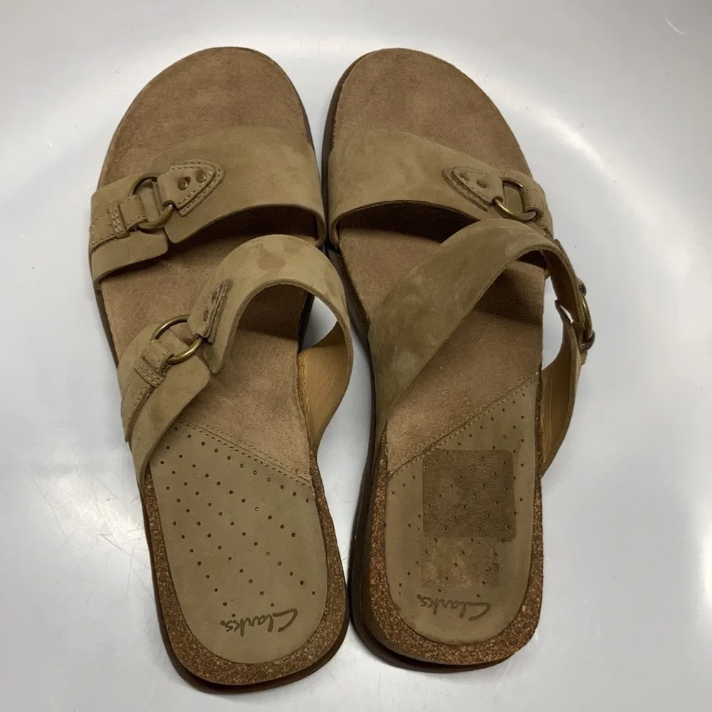 Clarks cork footbed slip‎ on sandals size 10